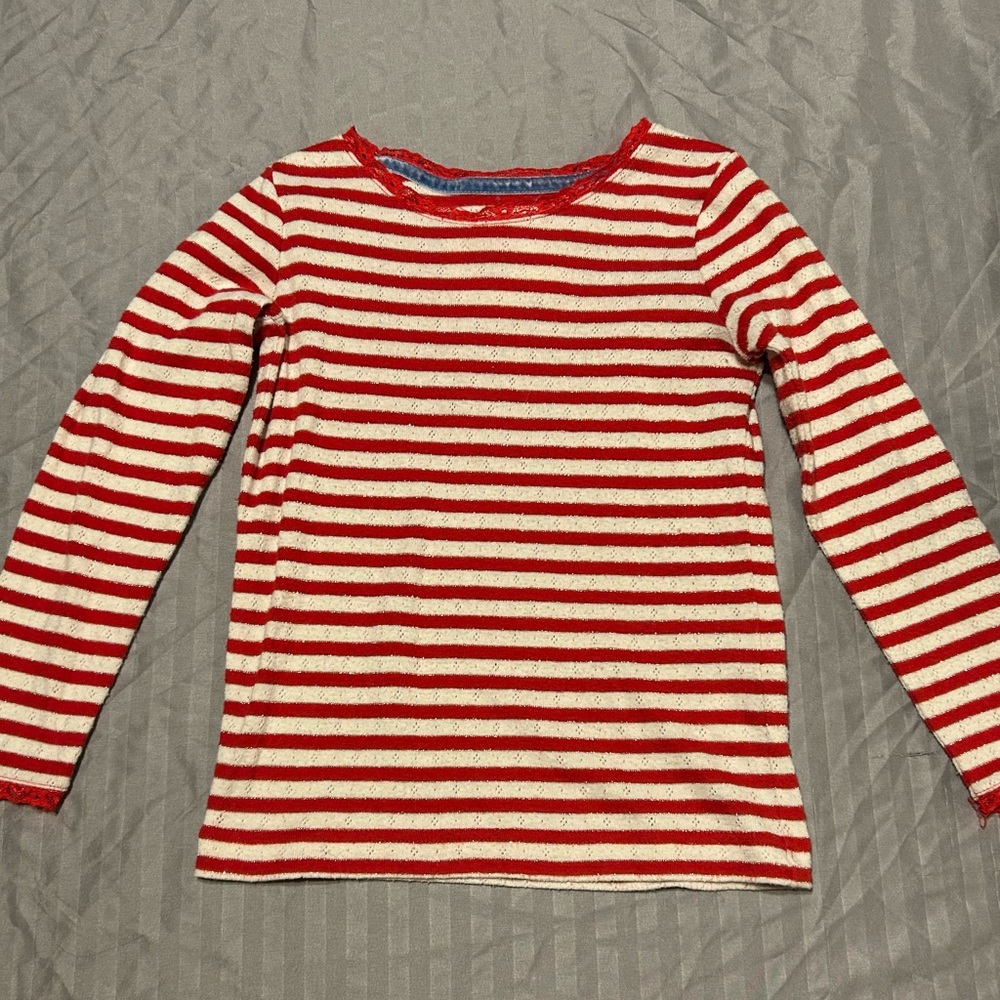 Red and White Striped Pointelle